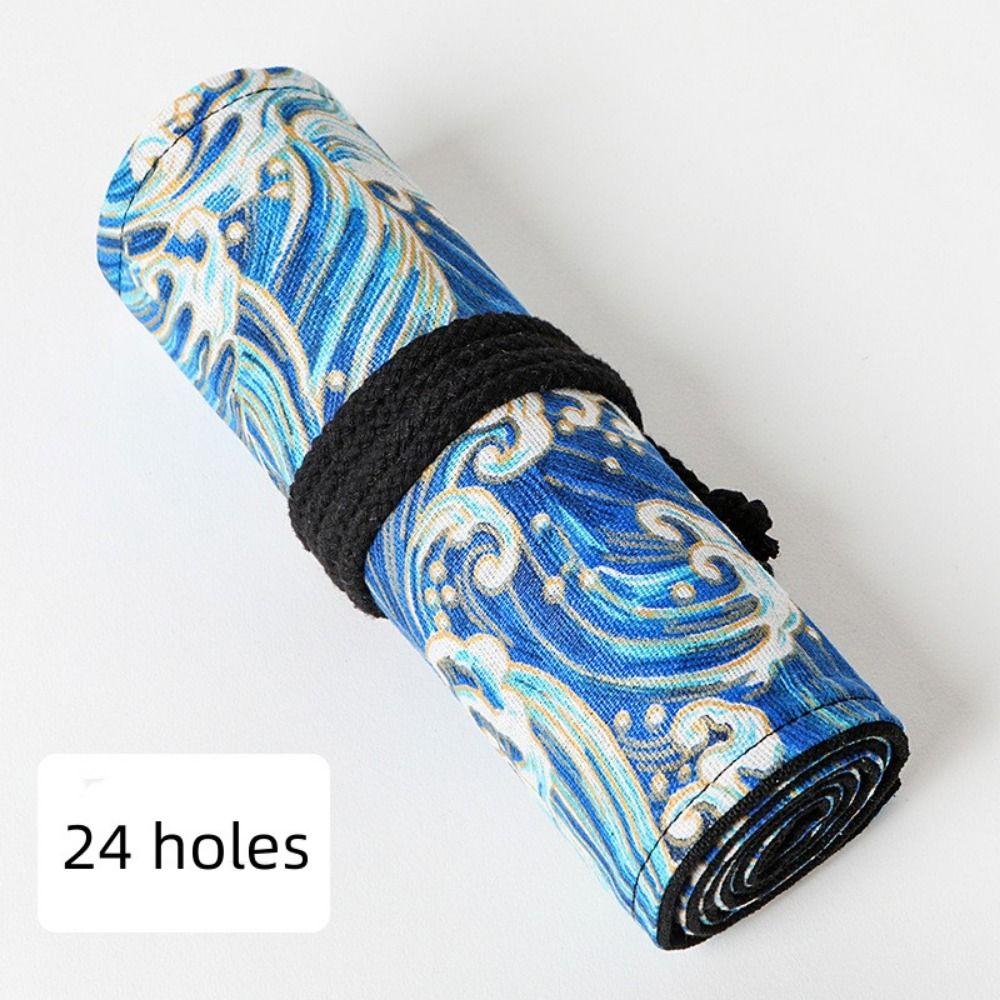 12/24/36/48/72 Holes Holder Roll Up Canvas Storage Pouch Makeup Wrap Pencil Bag Pen Curtain Case