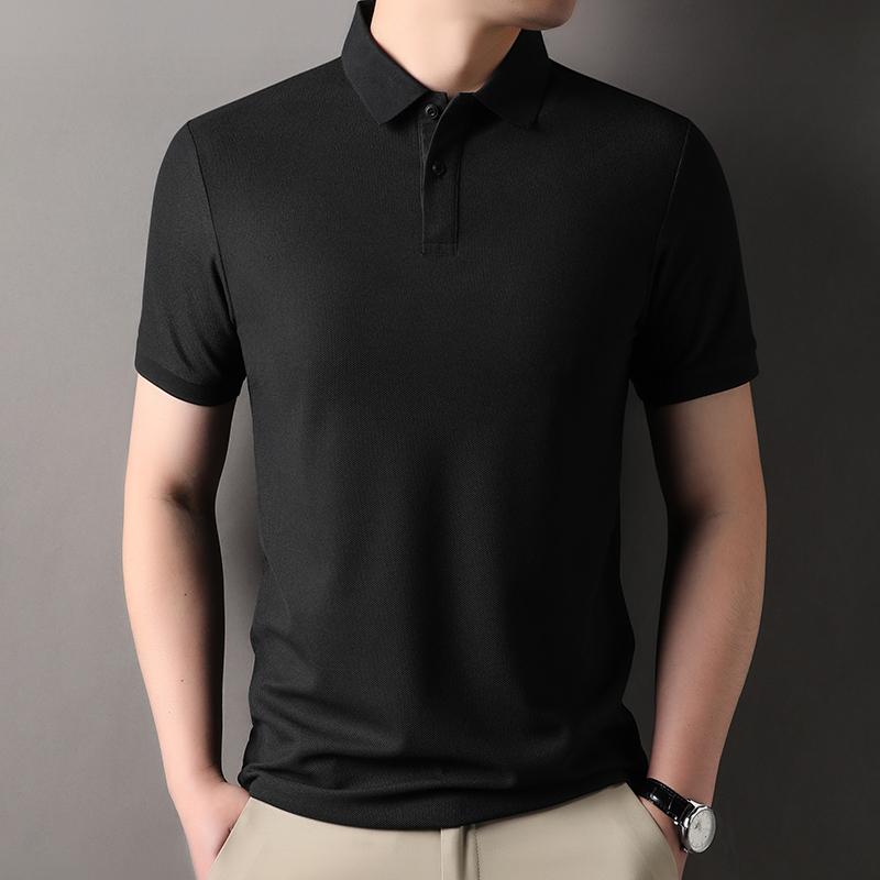 2025 New Summer Men's Lapel Short-sleeved T-shirt Polo Shirt Solid Color Top