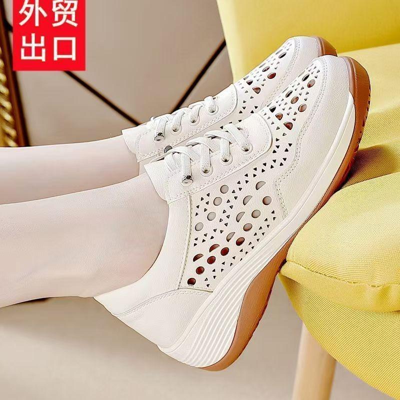Полые дышащие повседневные туфли летние новые для мам женские одиночные туфли модные туфли с дырками
