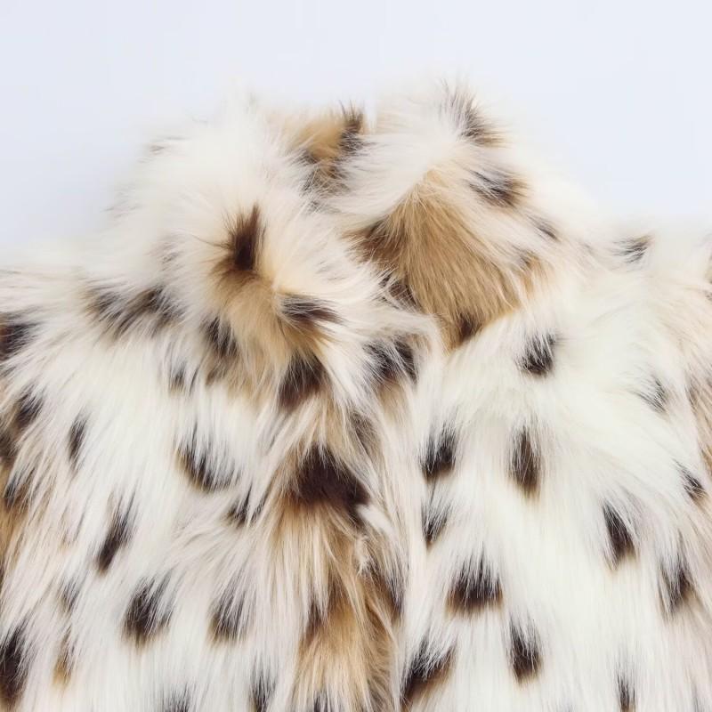 Womens Faux Fur Effect Jacket Coat Loose Fit Long Sleeve Leopard Print Casual Chic Outerwear