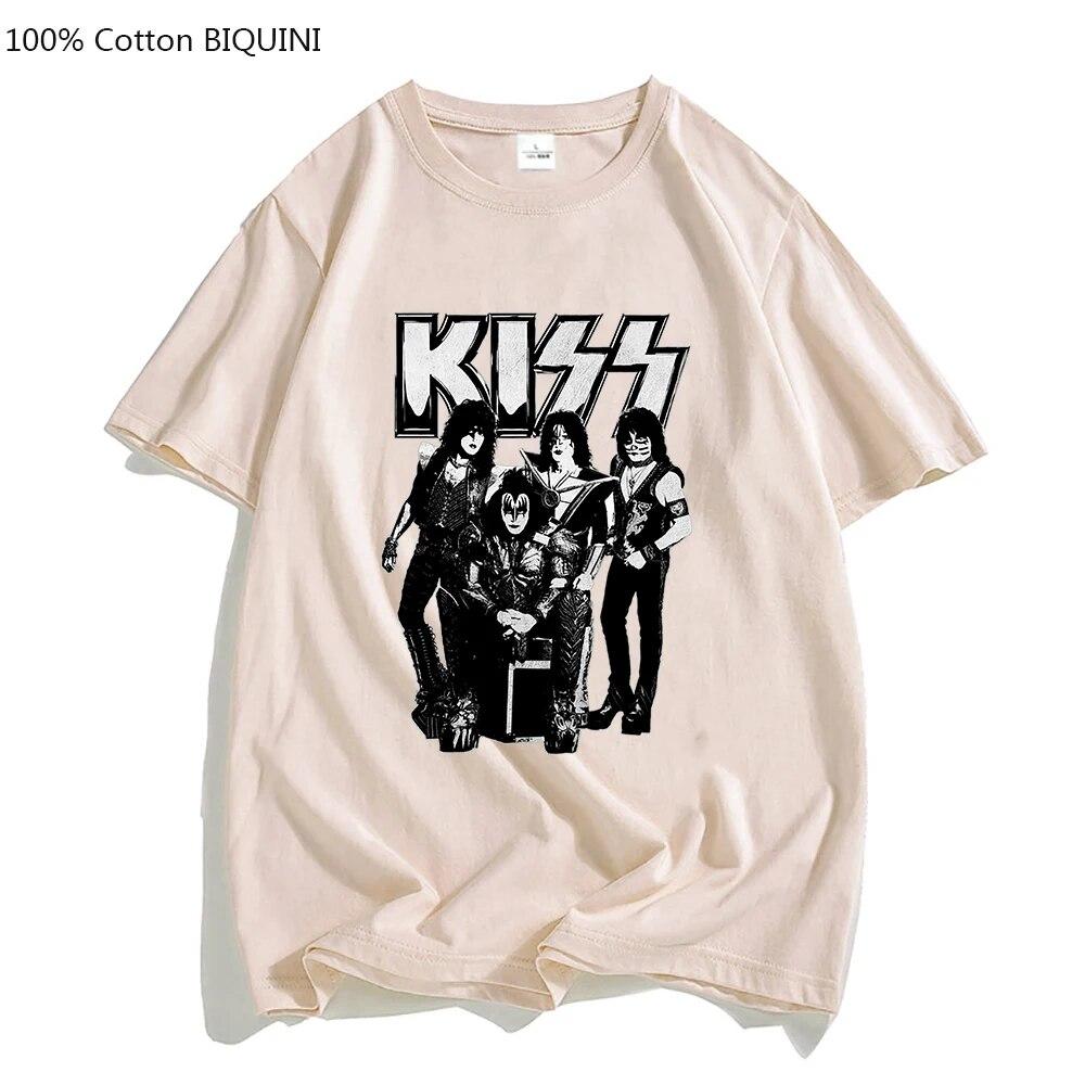 100% Cotton T Shirt Kiss T-shirt Unisex/Women Fashion Oversized Tshirt Tops Tees Summer Unisex Camiseta Heavy Metal Music Band Tees