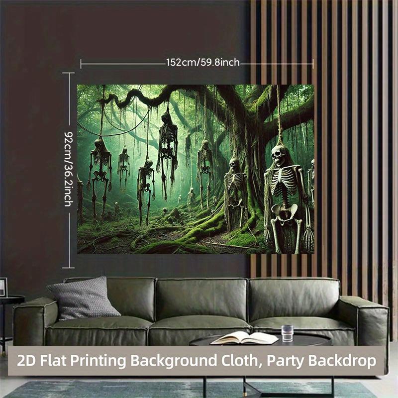 1 piece of 2D background fabric, mysterious and eerie forest with skull background fabric, multi-sized polyester wall decoration