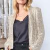 Women Sequined Cardigan Coat Shiny Open Front Blazer Slim Fit Solid Color Long Sleeve