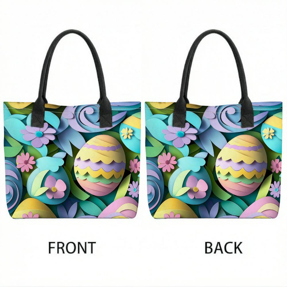 Easter Printed Tote Bag Casual Large Capacity Handbag for Daily Use