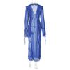 EDOLYNSA Sexy V Neck Perspective Ruffle Drawstring Maxi Dresses Women Spring Summer Elegant Side Split Beach Dress Cover Up A1942