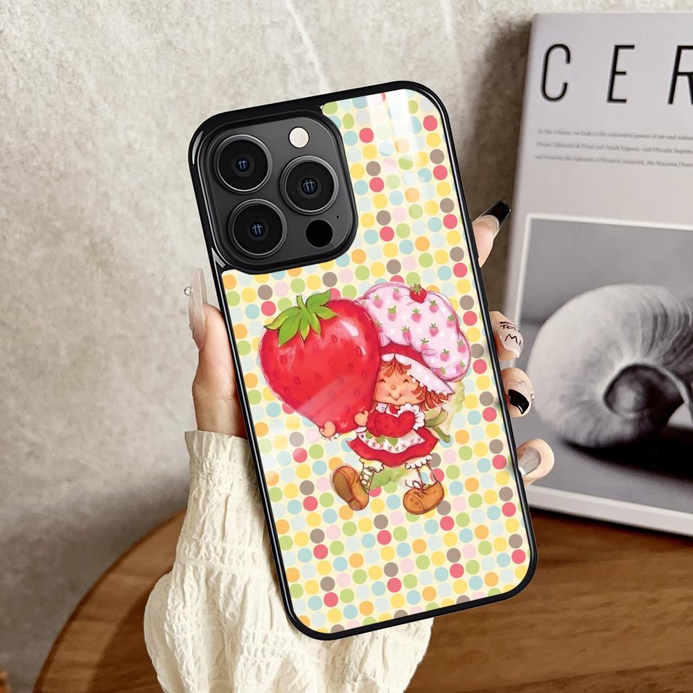 Pink Strawberry Cartoon S-Shortcake Phone Case For iPhone 16 15 14 13 12 11 Pro Xs Max Mini Plus Antislip Shockproof Hard Funda