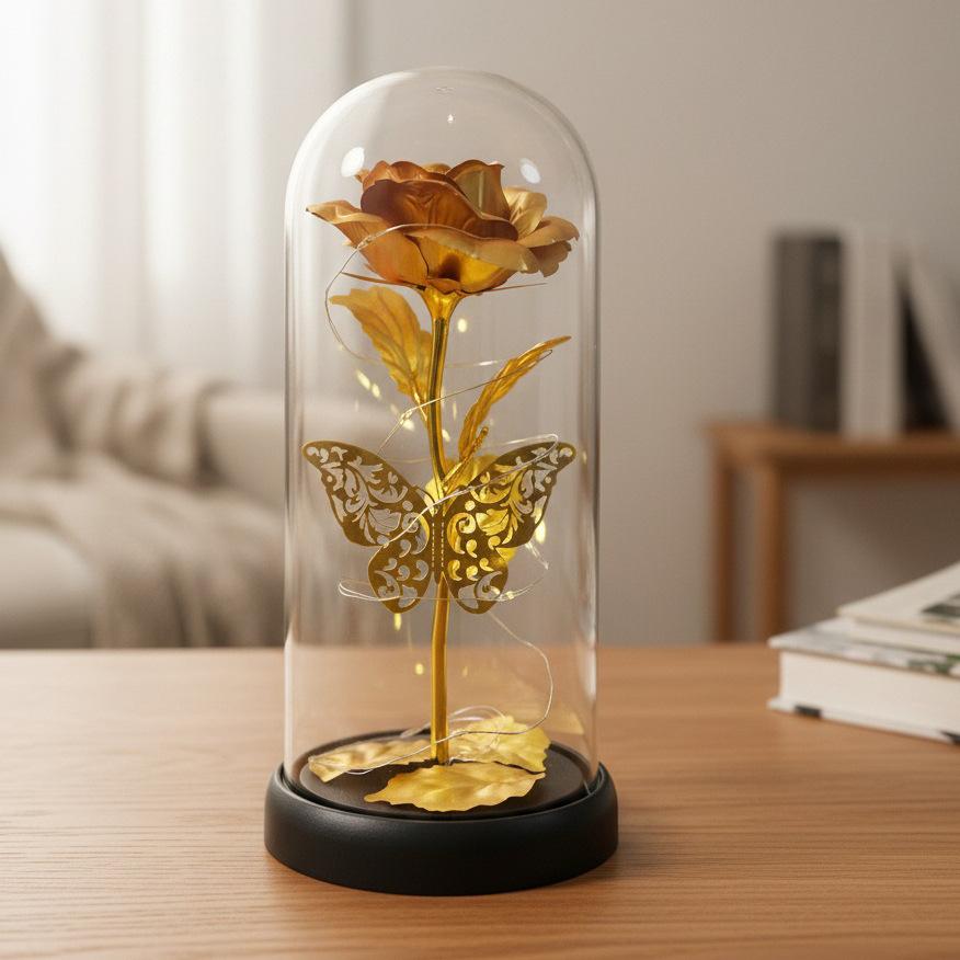 Gold foil rose glass cover Qixi Festival Valentine's Day gift creative ornament Mother's Day Christmas gift