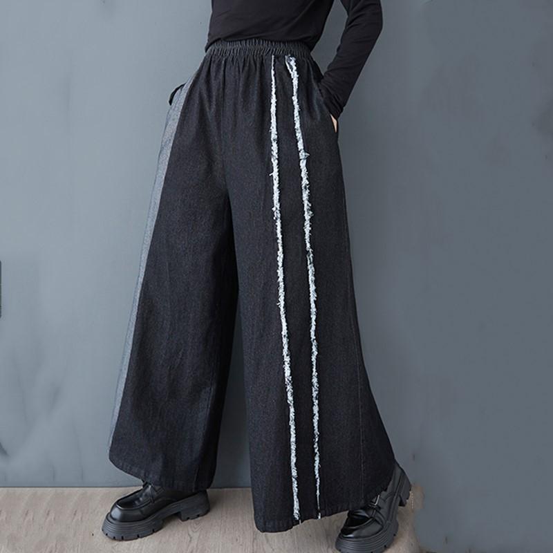 Весна осень плюс размер Винтаж пэчворк высокая талия повседневные свободные женские джинсы деним широкие брюки