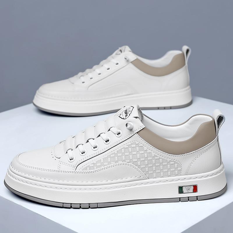 High Quality Fashion Men Leather Casual Flat Designer Shoes Breathable Antiskid Vulcanized Shoes Luxury Outdoor Walking Sneakers