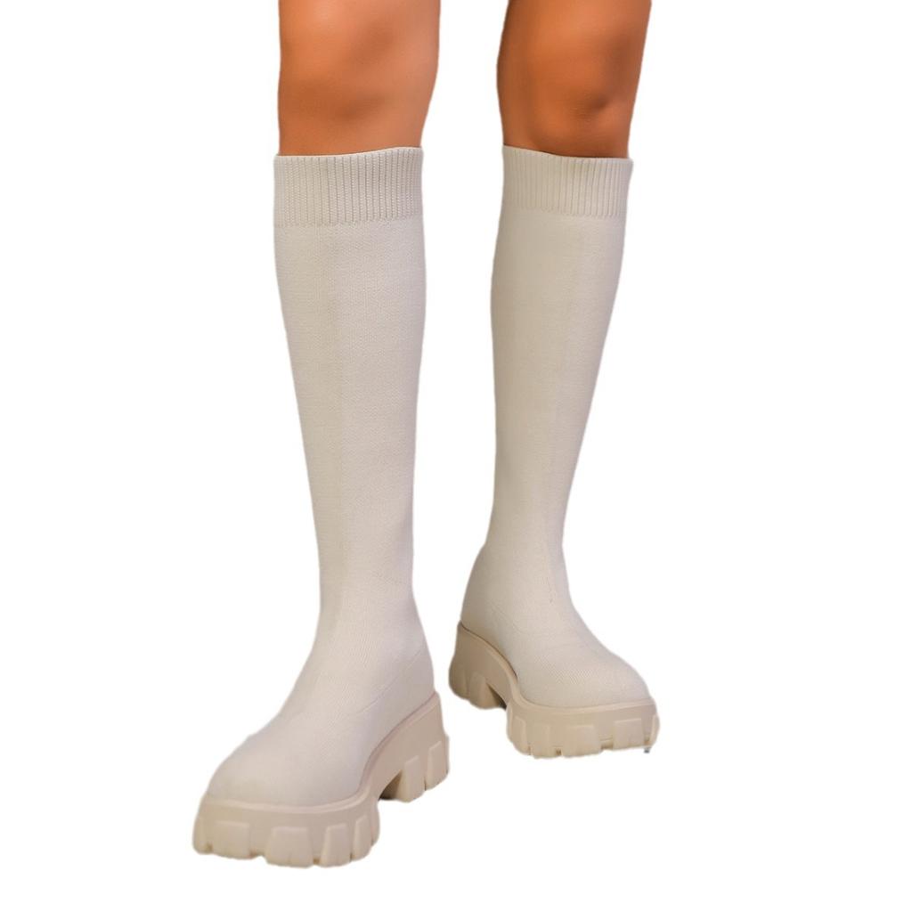 Большие размеры высокие сапоги 2024 осень и зима новые эластичные трикотажные два носить теплые модные сапоги женские