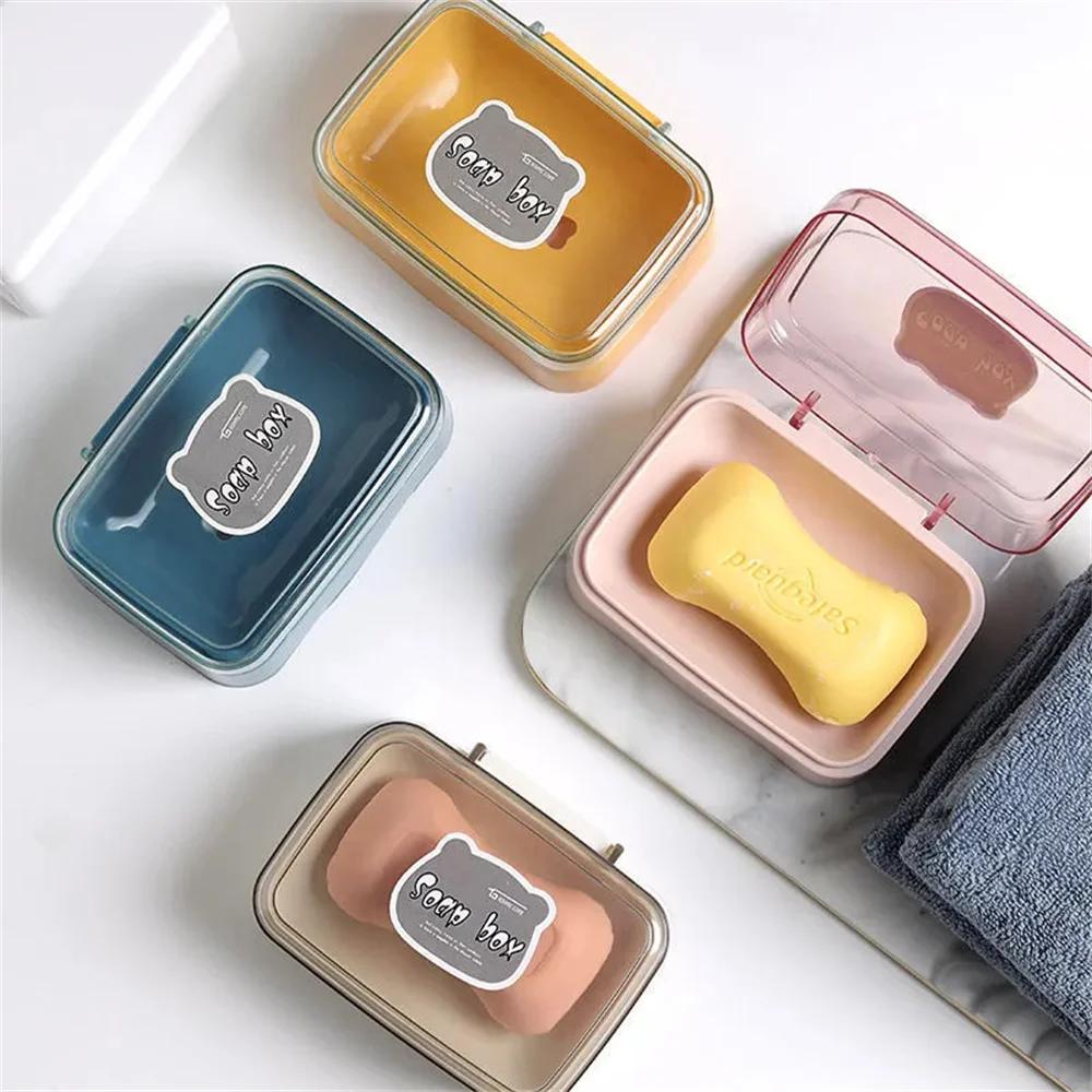 Bathroom Soap Dish With Lid Home Plastic Box Keeps Dry Soap Dish Travel Portable Tray Dish Storage Soap Container