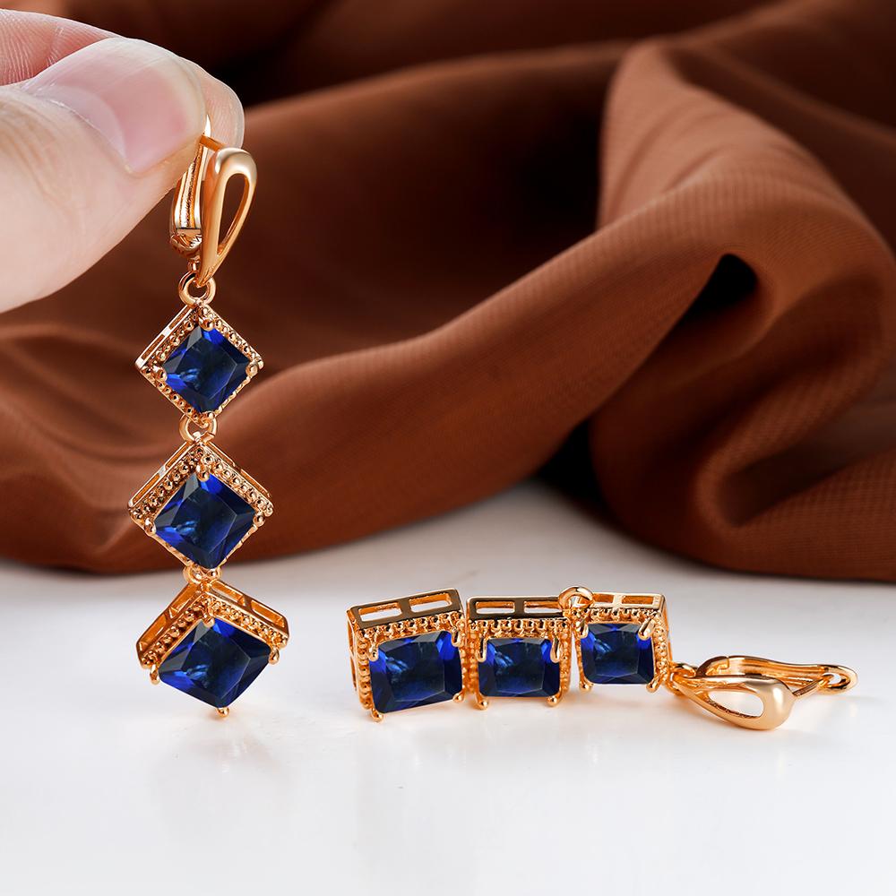 Длинные висячие серьги-крючки с синим камнем принцессы, цвет серебра, желтого золота, квадратной огранки, кольцо для невесты, обручальные украшения