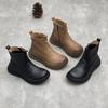 Handmade Cowhide Thick Soled Short Boots Retro Round Toe Genuine Leather Women's Boots