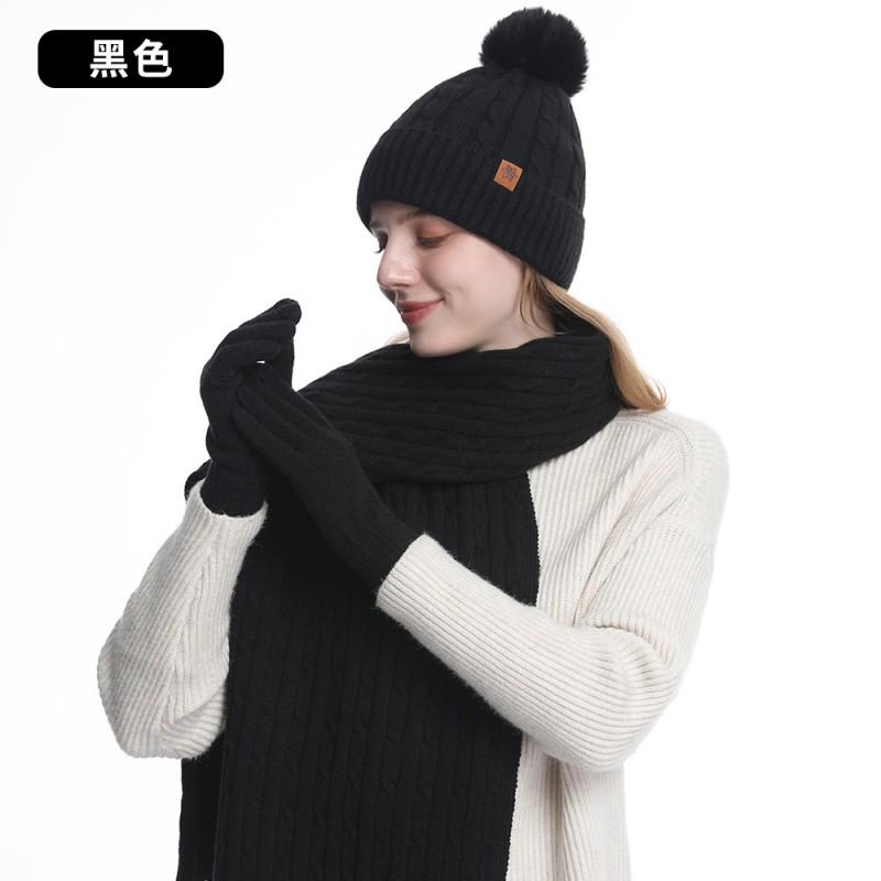 Women Winter Knit Hat Scarf Gloves Set Warm Acrylic Beanie Headband Accessory Cycling Outdoor Daily Wear