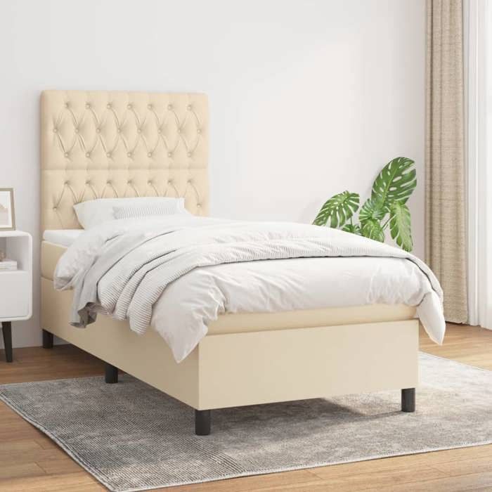 Maison Exclusive - Sommier à lattes de lit et matelas Crème 90x190 cm Tissu