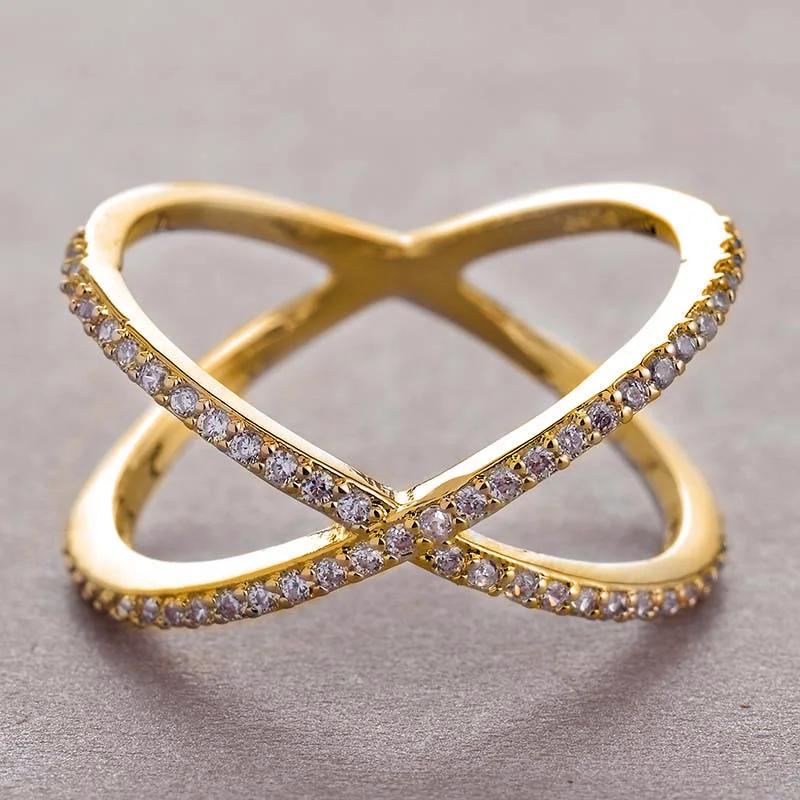 Trendy Cubic Zirconia Geometric Rings For Women Men X Shape Copper Ring Party Everyday Jewelry