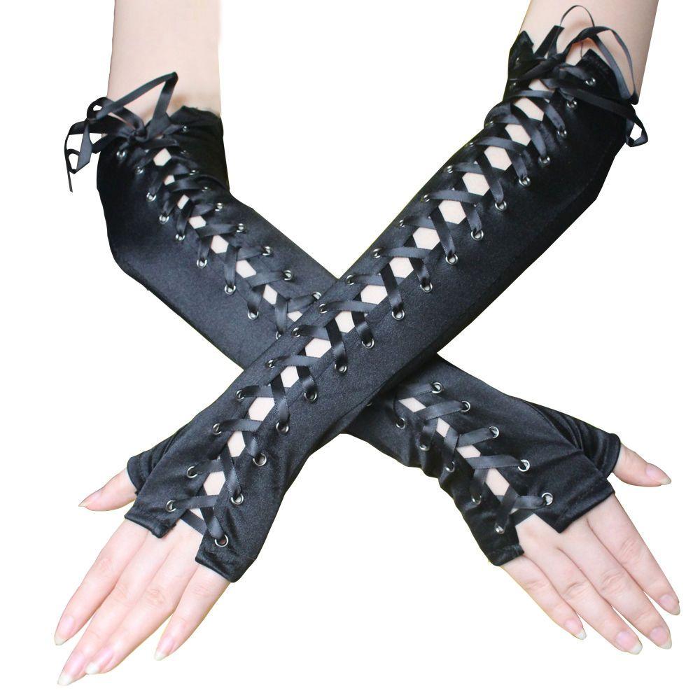 Японские перчатки Harajuku Lolita Lace Strap Long Punk Style Ribbon Bow COS