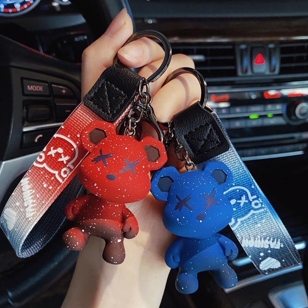 New Simple Cute Creative Trend Bear Keychain Fashion Cartoon Doll Key Ring Men's Car Key Pendant Street Party Niche Accessories