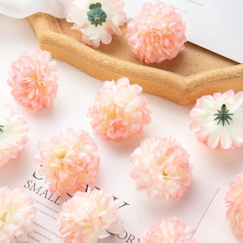 100PCS Artificial Hydrangea Flowers Wholesale Wedding Home Party Room Decoration Christmas Candy Box Fake Silk Scrapbook Plants