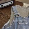 Girls' Denim Overalls Set with Ribbed Vest