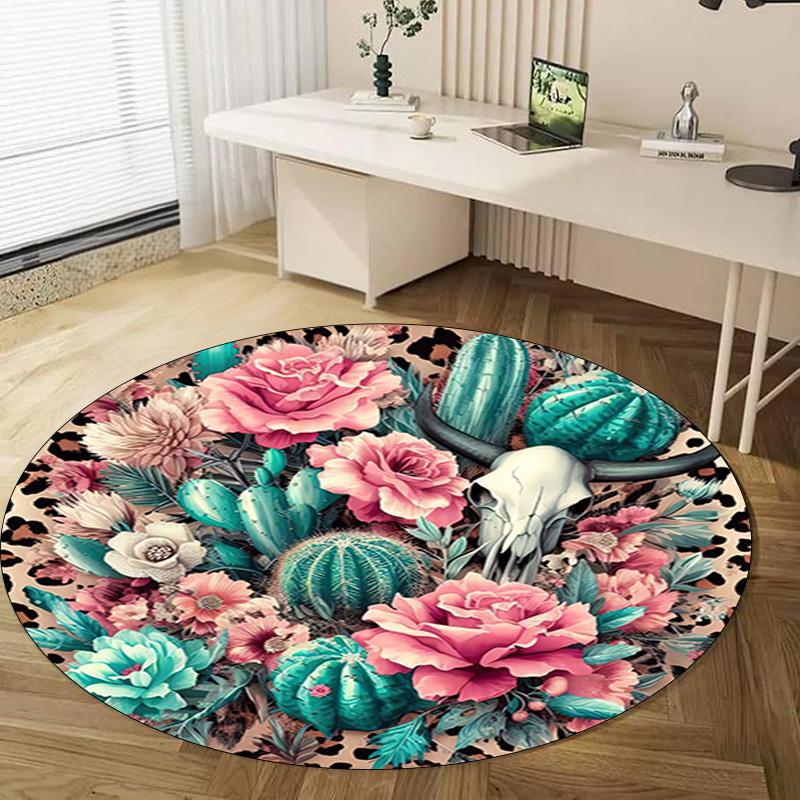 Cow Skull Circular Rug - Office Decorative Carpet For Living Room Bedroom Door Mat Floor Rug Computer Chair Area Rug