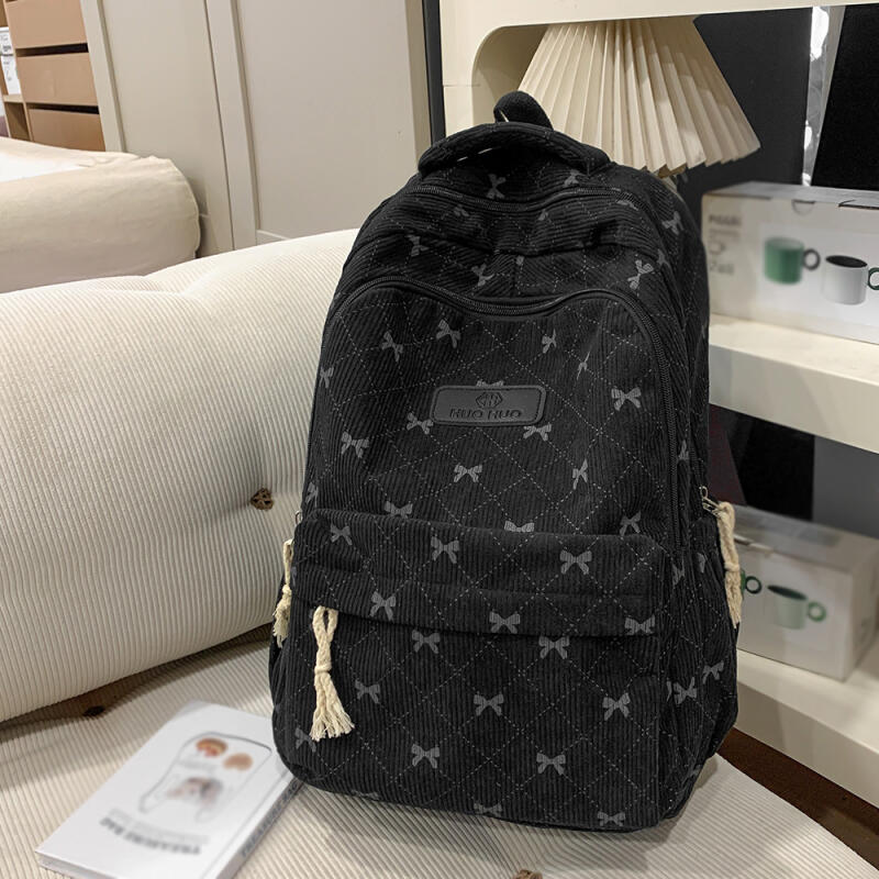 Рюкзак Вельветовый Школьный Рюкзак С Принтом Бантов Легкий Вместительный Дорожный Рюкзак