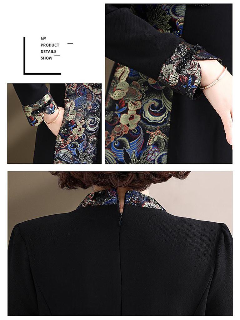 Mom's 2025 Spring Chinese Style Cheongsam: Elegant Long Dress for Middle-Aged Women