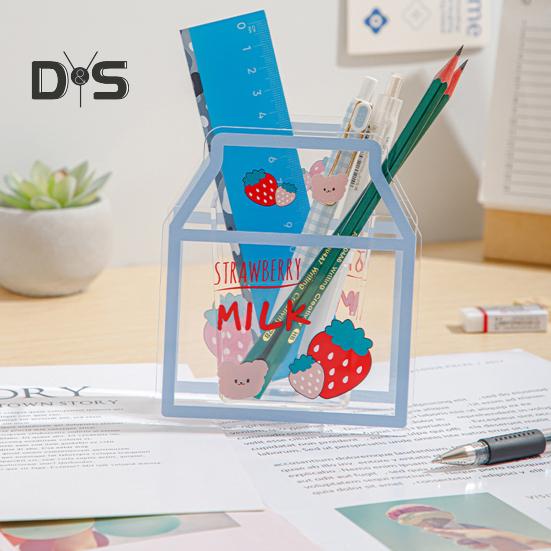 Прозрачный акриловый держатель для ручек в форме мультяшного молока/медведя, настольный ящик для хранения кистей для макияжа, органайзер для домашнего офиса, школьных принадлежностей