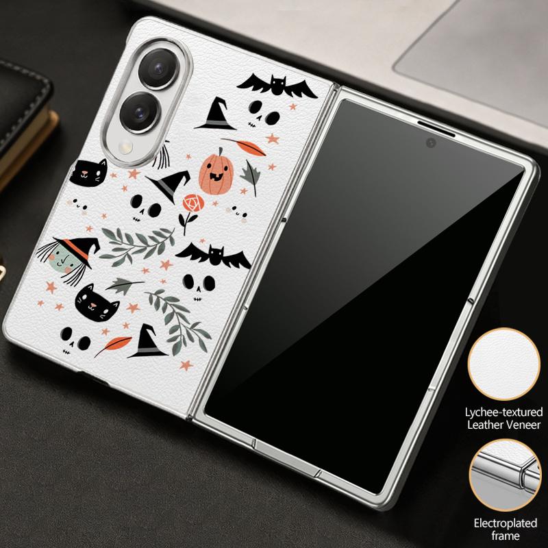 Чехол 'Призрачная Тыква' на Хэллоуин для Samsung Galaxy Z Fold 8 Ultra 7 6 5 4 Z Fold8 Fold7 Fold6 Fold5 Роскошное Покрытие Кожаная Накладка Защитная Крышка Телефона