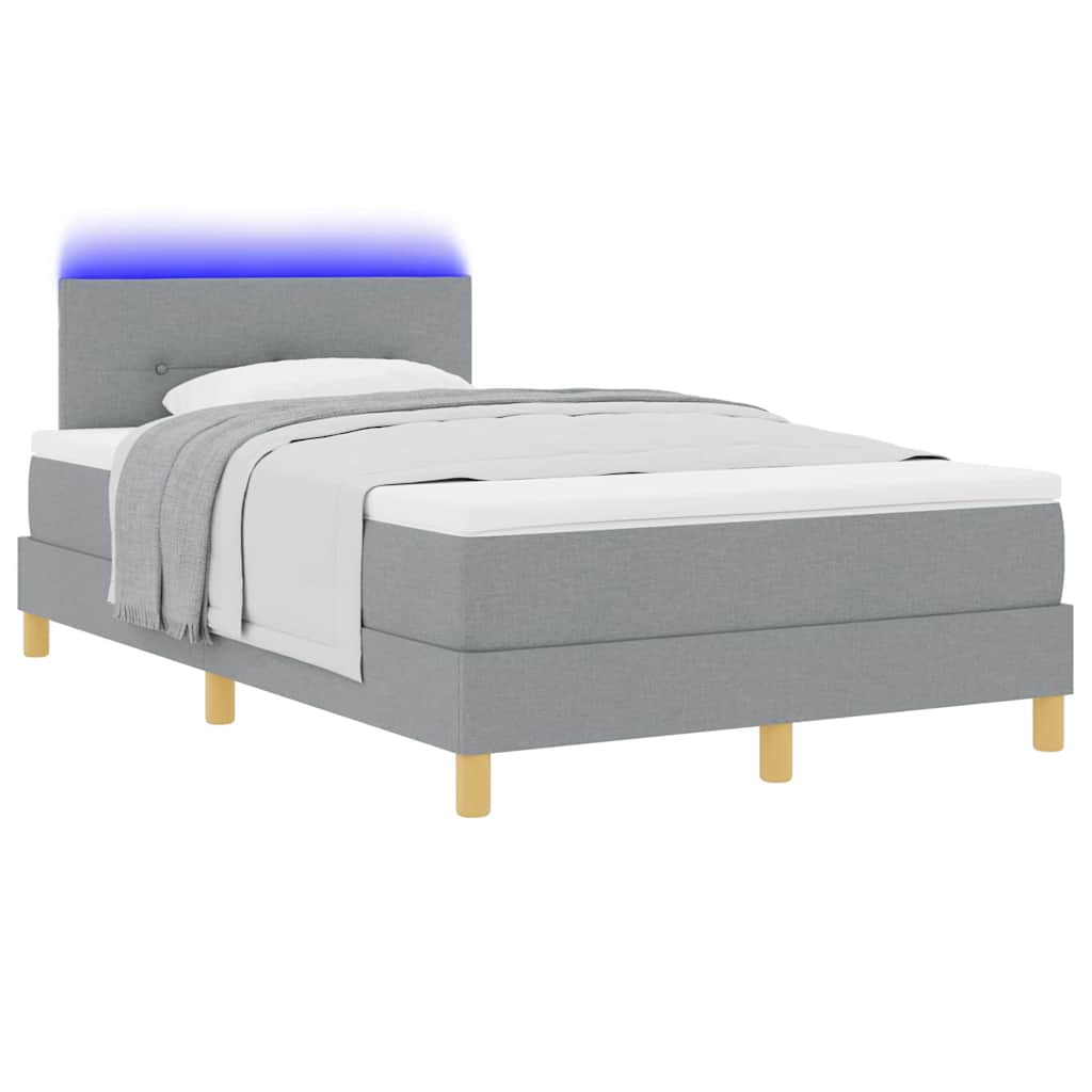LED Boxspring Bed with Headboard Light Grey 120 x 190 cm Fabric
