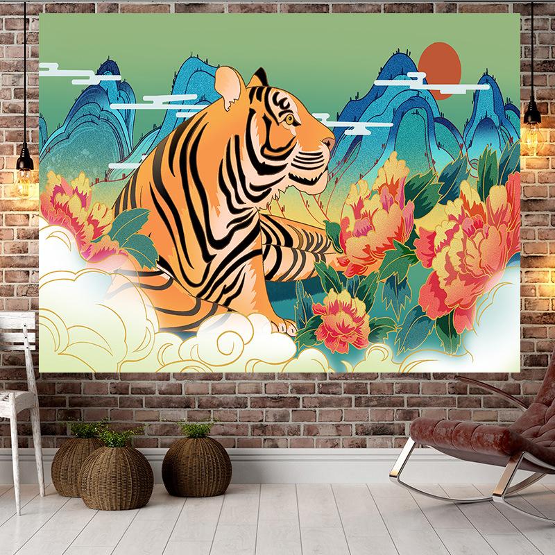 Большой гобелен в китайском стиле в стиле тигра, настенный гобелен с геометрическим рисунком, гобелен в стиле хиппи, домашний декор, эстетическое украшение