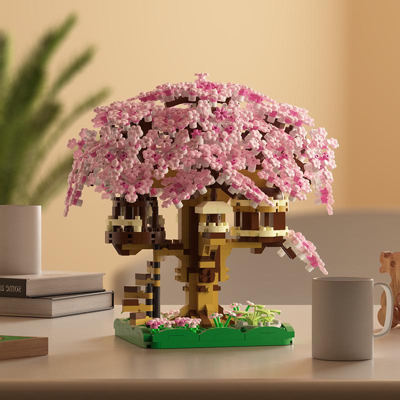 Lego-Compatible Cherry Blossom Tree Building Set - Educational Toy for Kids