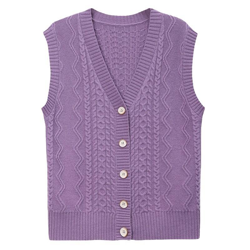 Женский шикарный трикотажный жилет из полиэстера | Жилет-свитер с V-образным вырезом и косами | Однотонный трикотаж без рукавов | Модный многослойный топ на осень/зиму
