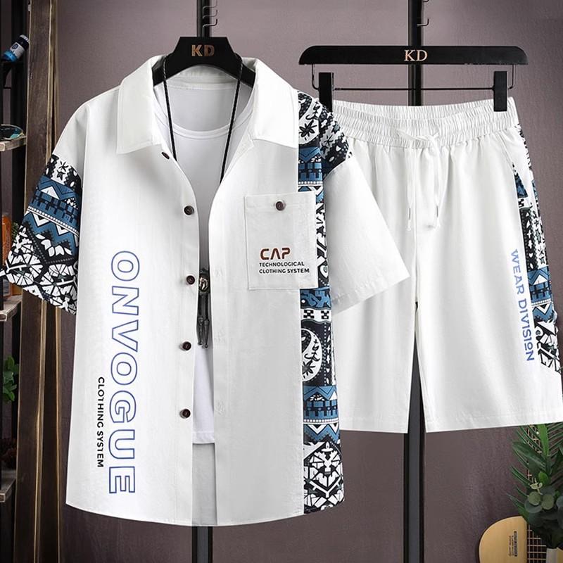 Модная мужская рубашка с короткими рукавами, костюм, мужской летний дизайн, повседневные спортивные шорты с принтом, одежда из двух предметов
