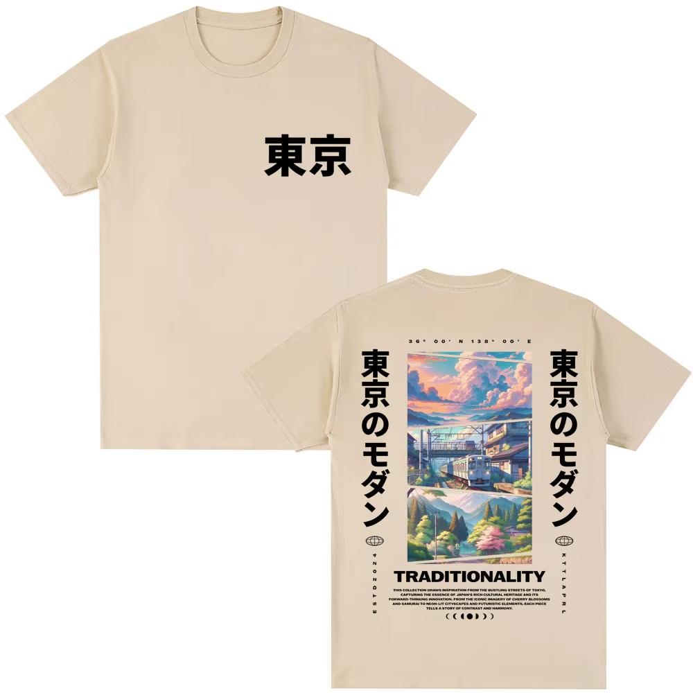 Japanese Style Hokkaido Wave Graphic Tshirts Unisex Women Harajuku Fashion Vintage T Shirts Oversized Short Sleeve Tees Unisex