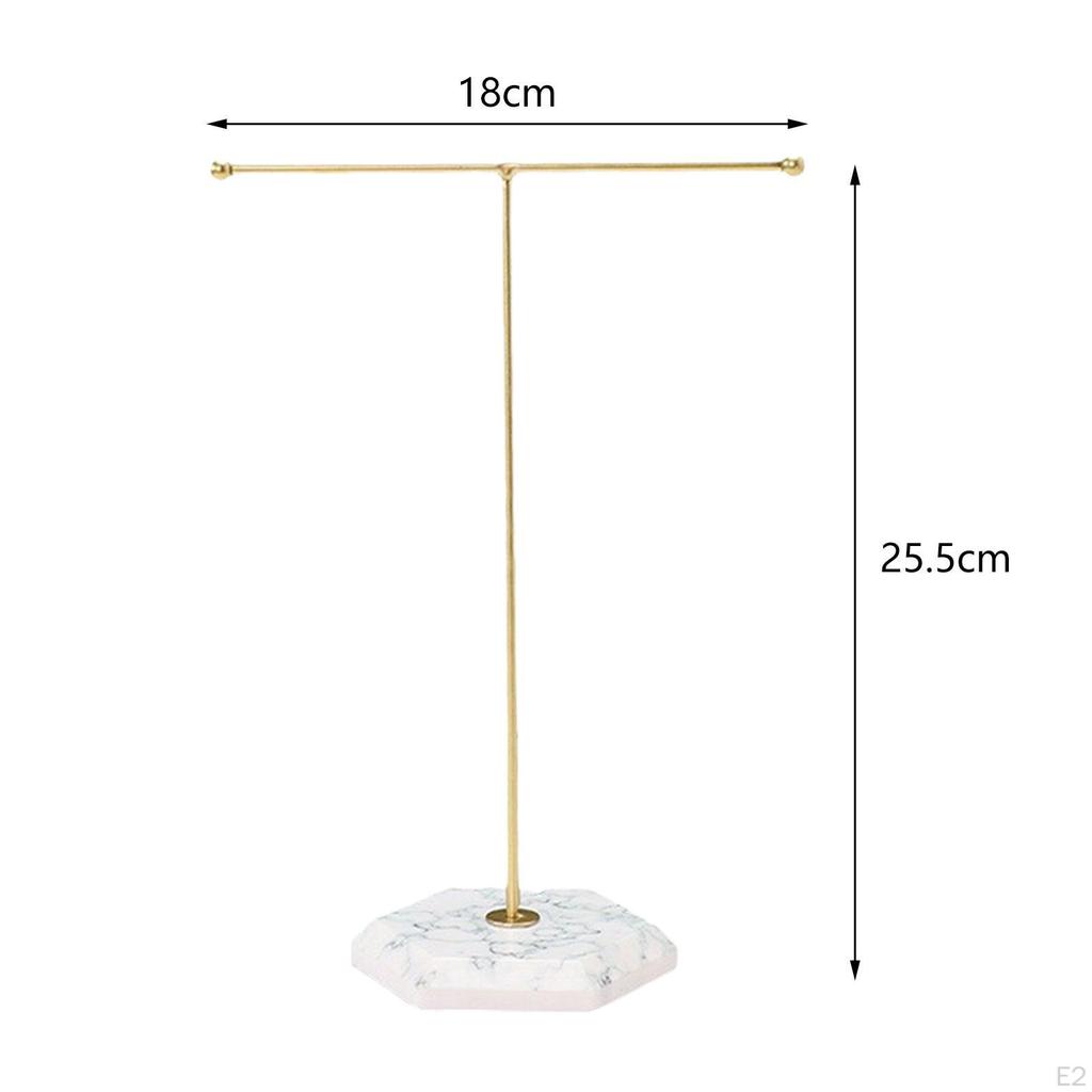 T Bar Jewelry Display Stand Earrings Necklace Holder with Marble Base Rack