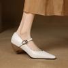 Fashion 2025 Spring Autumn Genuine Leather Mary Janes Pumps Retro Women Square Toe High Heel Casual Pumps Young Ladies Daily Walk Shoes