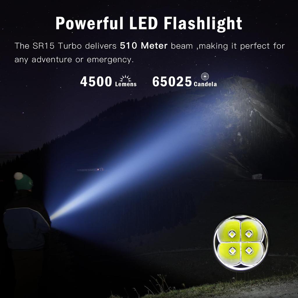 Sofirn SR15 Powerful LED Military 4500 High 8 Magnetic Tail IP68 Ideal for Emergency Power and Camping Flashlight, Flashlight, Grade, Strongest,