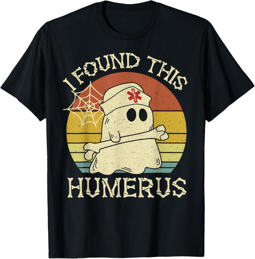 Retro I Found This Humerus Halloween Ghost Nurse Humorous T-Shirt