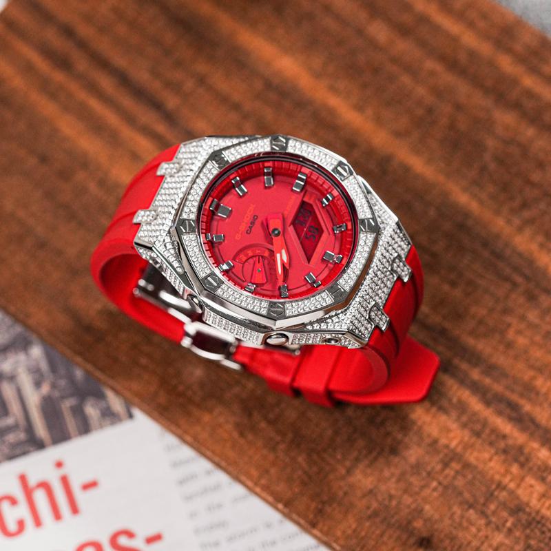 CASIO Unisex Liquid Crystal,Analog Dual Display Series 48.5mm Red Watch GA-2100-4A(Watch8--)