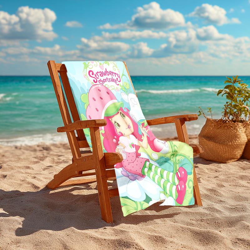 1pc Strawberry Princess2 Beach Towel, Comfortable and Thick, and Swimming/Bath/Picnic/Camping Towel, Suitable for Seaside Beaches