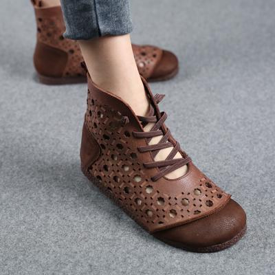 Весенне-летние новые ретро кожаные высокие крутые ботинки с круглым носком, полые одинарные туфли, мода