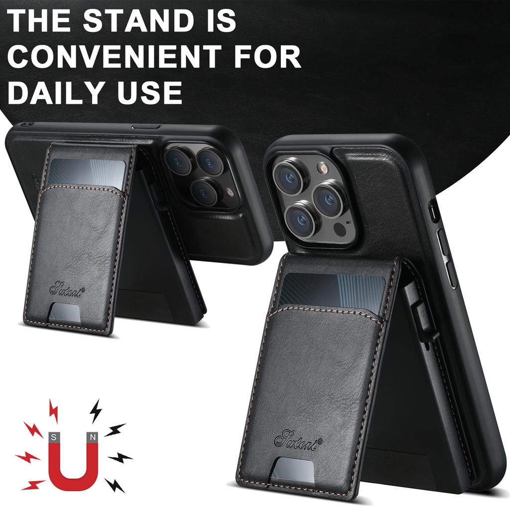 SUTENI H19 Магнитный чехол для iPhone 15 Pro Max, восковая текстура, слоты для карт, кожаная задняя крышка для телефона
