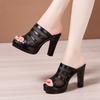Plus Size 32-43 Open Head Block Heel Platform Slippers Summer Women Sandals Elegant High Heels Slides Office Party Shoes