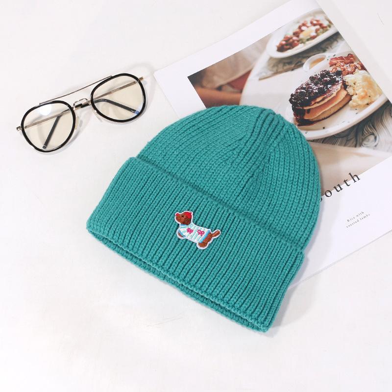 Autumn and Winter New Hat for Women Puppy Patch Knitted Hat Sweet and Cute Warm Wool Hat Outdoor Versatile Pullover Hat