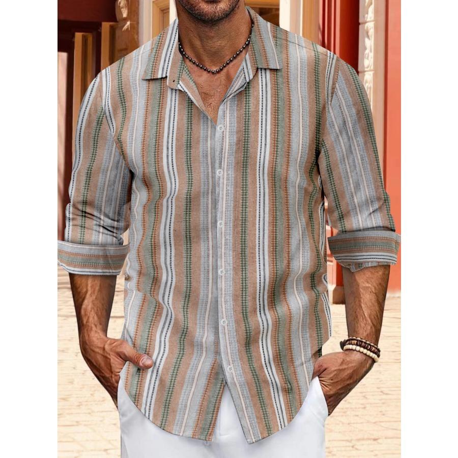 Европейский размер Топ Весна Осень Полосатые Рубашки Мужские Повседневные Рубашки На Пуговицах С Длинным Рукавом Воротник-Лапс