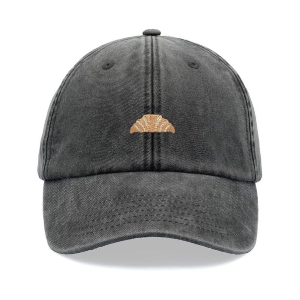 Washed Cotton Croissant Printing Baseball Cap Visor Adjustable Baseball Hats Faded Leisure Sunscreen Hats