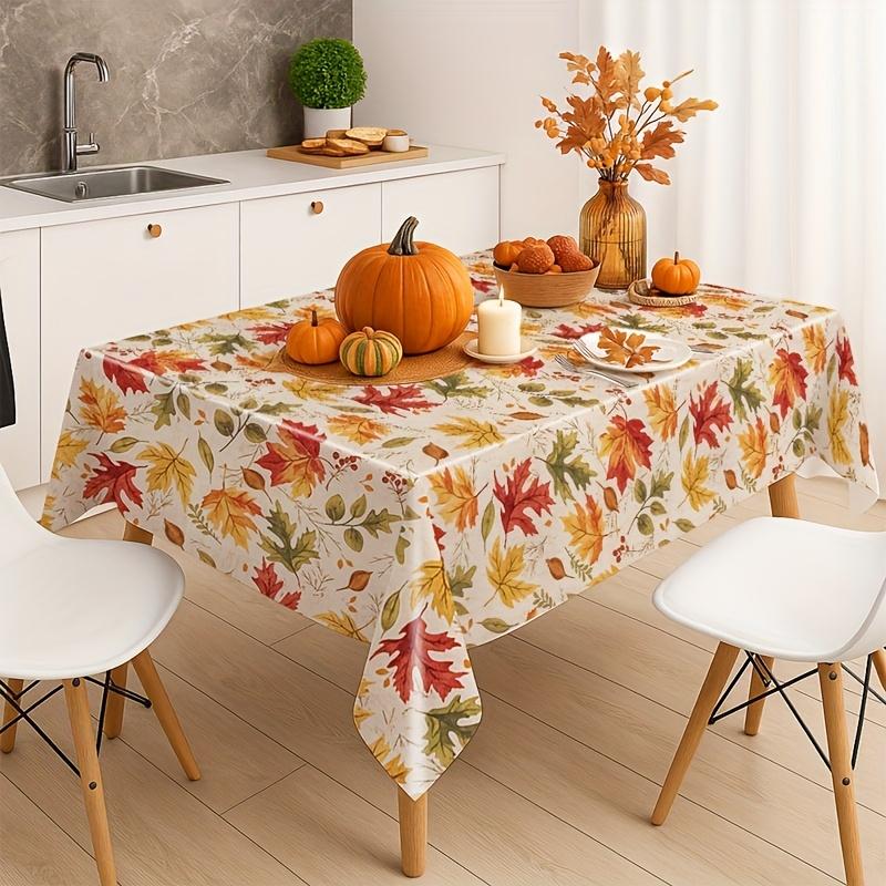 1pc Thanksgiving Tablecloth, Vibrant Orange Maple Leaf Design, Durable Plastic, Machine-Made, Perfect for Holiday Dining Decor and Party Gifts, Thanks