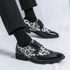 Men Big Size Leopard Print Formal Lace-Up Brogue Shoes Wedding Groom Business Dress Shoes Comfortable Leather Wedding Party Shoe