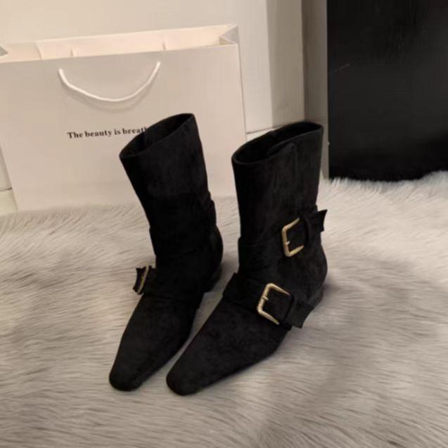 [Fanfuna] 2025 осень новые французские ретро ковбойские сапоги ранняя осень зарубежный стиль жареная улица широкое голенище маленькие короткие сапоги женские